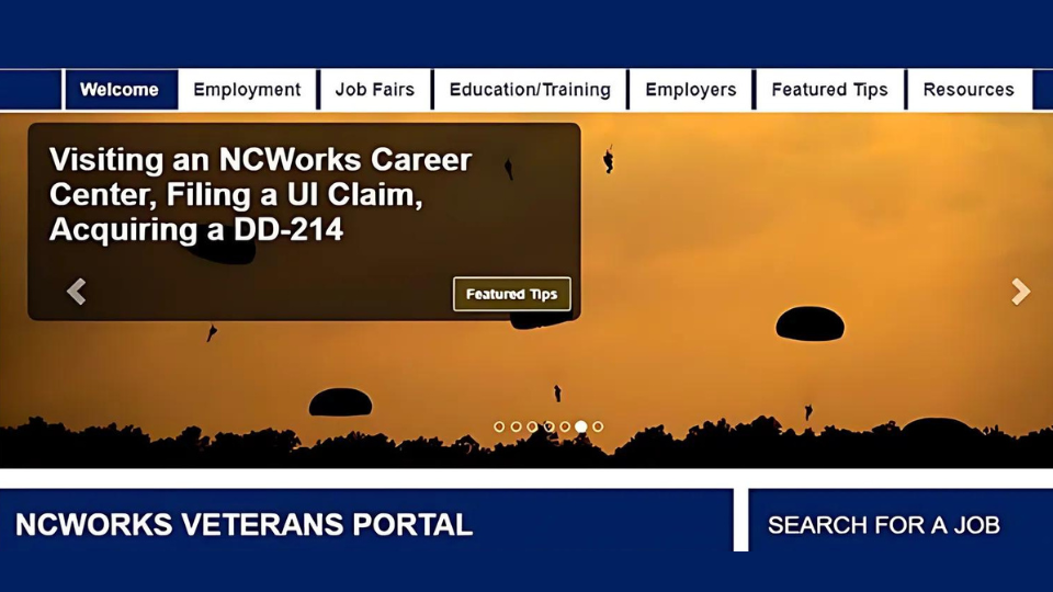 Screenshot of the NCWorks Veterans Portal homepage.